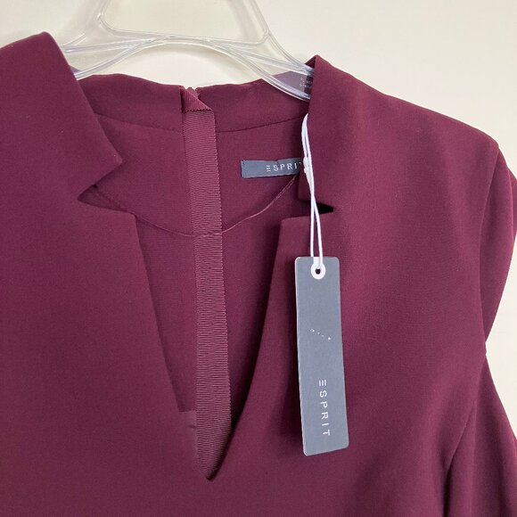 Esprit Fitted Sheath Dress Notched Vneck Cap Sleeves Wine NWT Women's US 10 - Picture 5 of 11